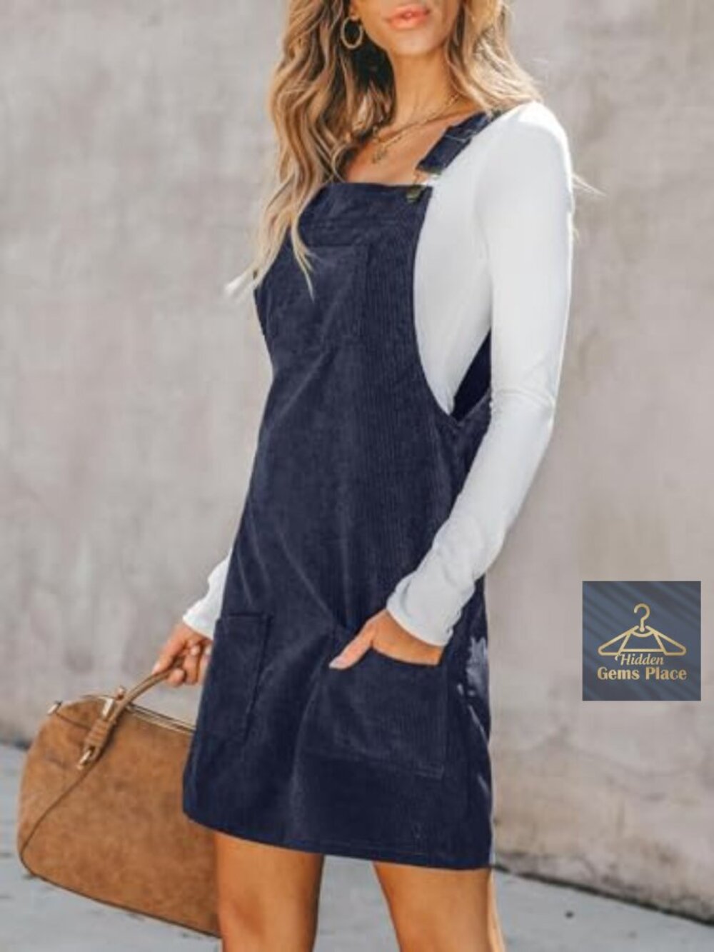 CUPSHE Corduroy Square Neck Adjustable Strap Overall Mini Dress - Picture 2 of 6
